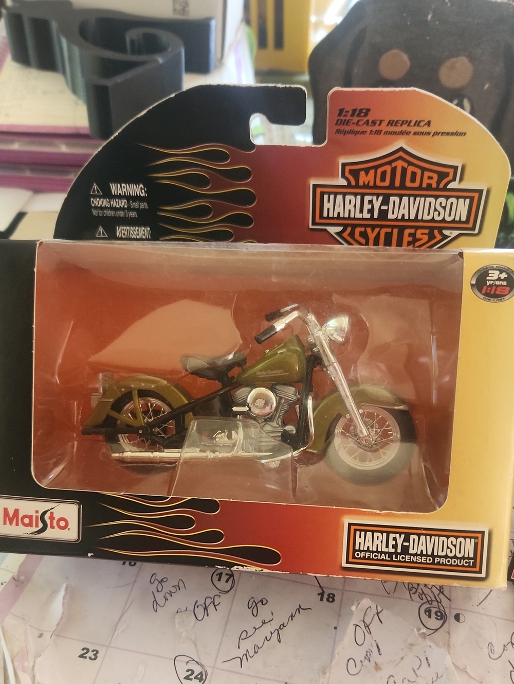 Harley-Davidson Green Die-Cast Motorcycle Toy - Chrome Accents